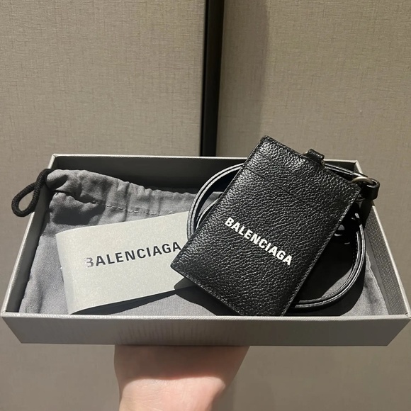 Balenciaga White Logo Black Cash Card and Badge Holder